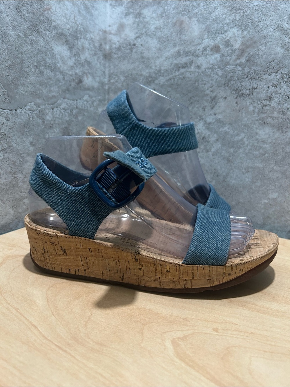 FitFlop Bon denim back-strap sandals with cork-wrapped midsoles size 6